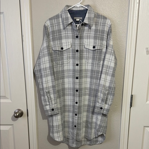 OUTERKNOWN Blanket Shirt Dress Women Org Cotton Pink Twill Long Sleeve Button - Picture 2 of 6